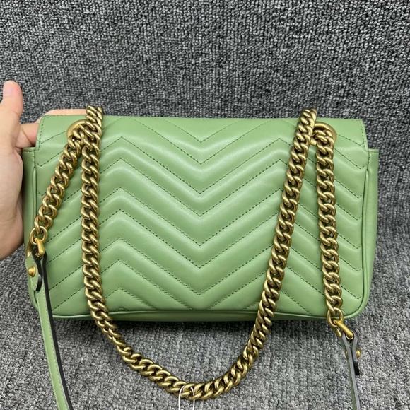 100% Authentic GUCCI GG Marmont Green Small Leather Shoulder Bag - Picture 2 of 16